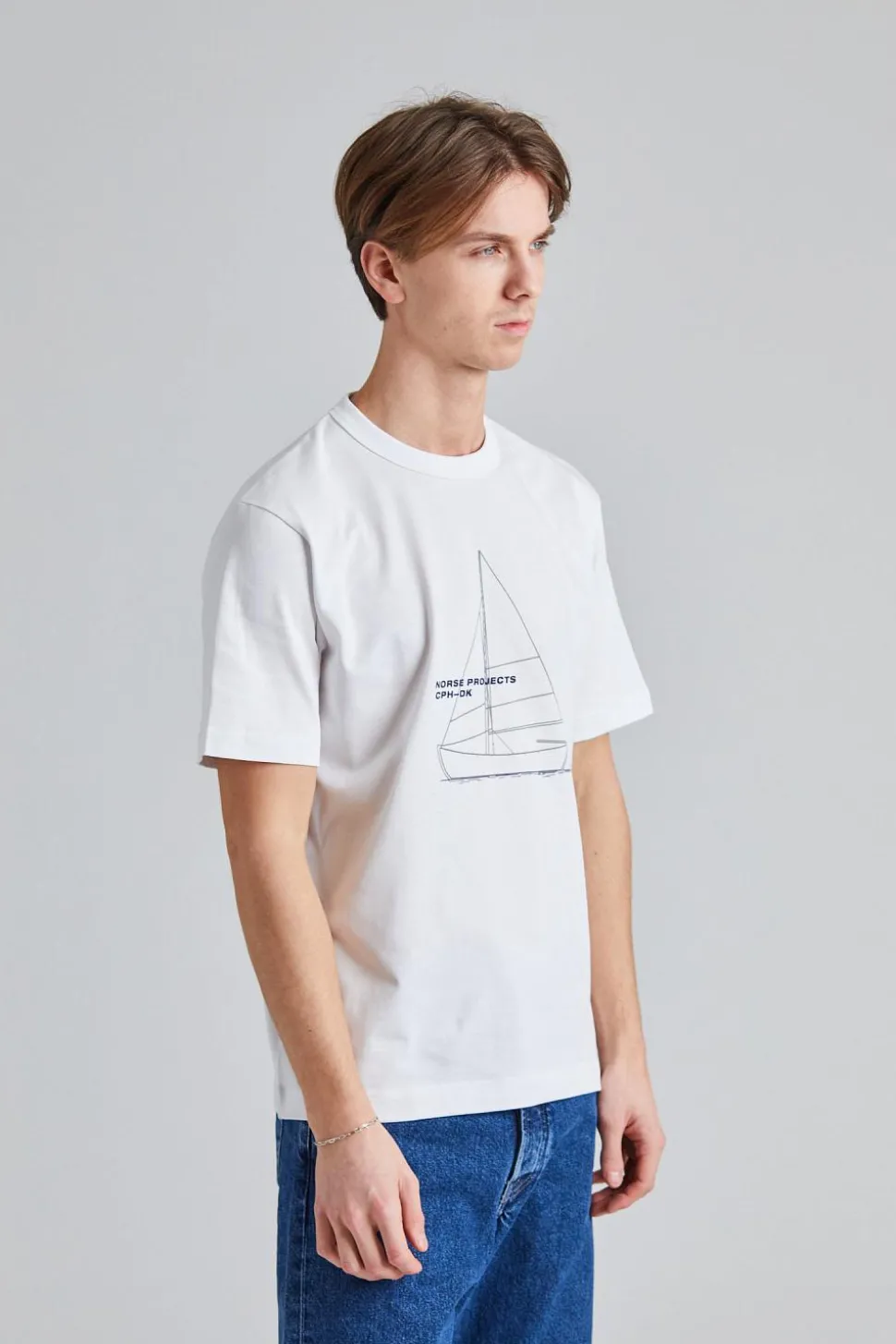 Holger Organic Boat Print T-Shirt White