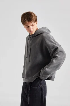 Hooded Sweater Logo Patch Faded Black FN-UX-SWEA000019