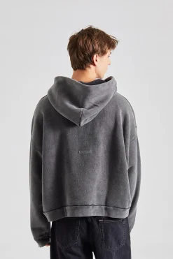 Hooded Sweater Logo Patch Faded Black FN-UX-SWEA000019