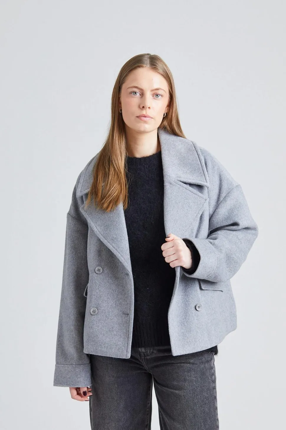 Iris Short Coat Light Grey Melange