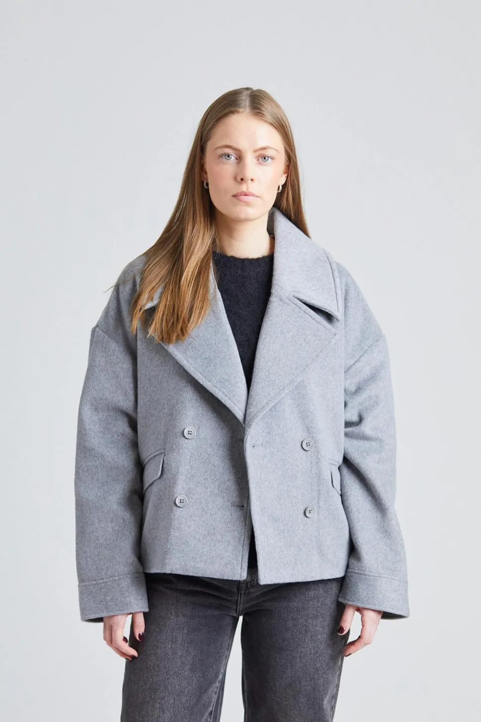 Iris Short Coat Light Grey Melange