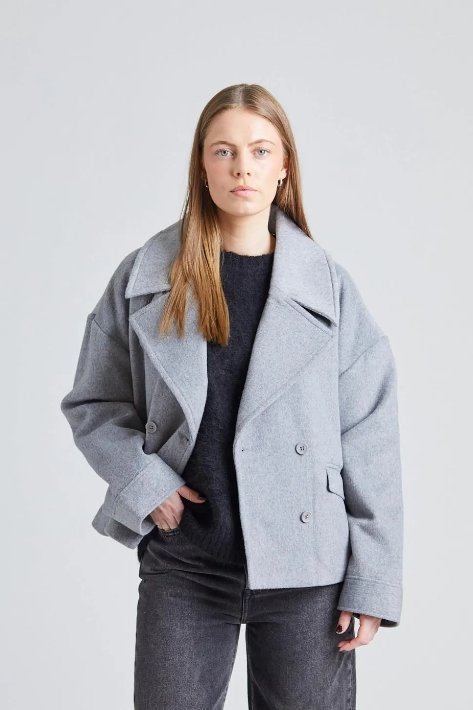 Iris Short Coat Light Grey Melange