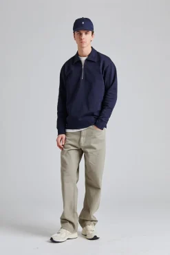 Ketel Relaxed Organic Norse Logo Print Half Zip Dk Navy