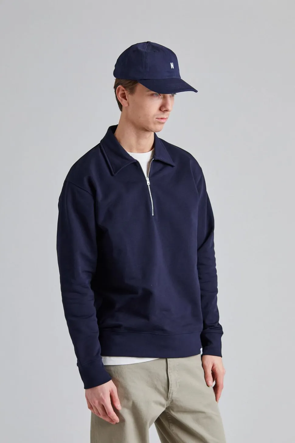 Ketel Relaxed Organic Norse Logo Print Half Zip Dk Navy