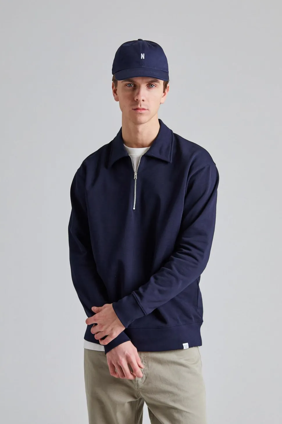 Ketel Relaxed Organic Norse Logo Print Half Zip Dk Navy