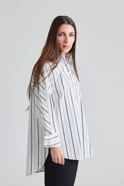 Kimono-sleeve Striped Shirt White/Black
