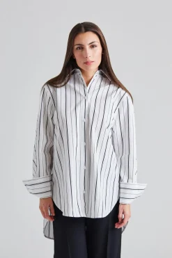 Kimono-sleeve Striped Shirt White/Black