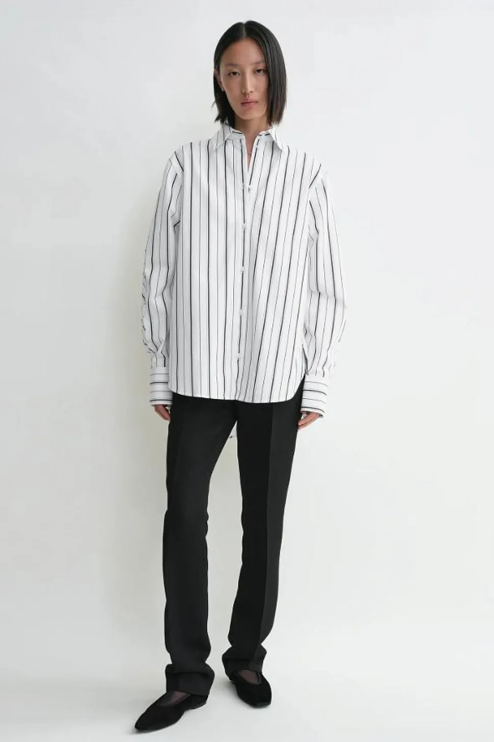 Kimono-sleeve Striped Shirt White/Black