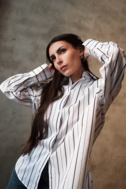 Kimono-sleeve Striped Shirt White/Black