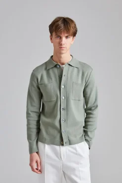 Knitted Cotton Shirt Jacket Salvia