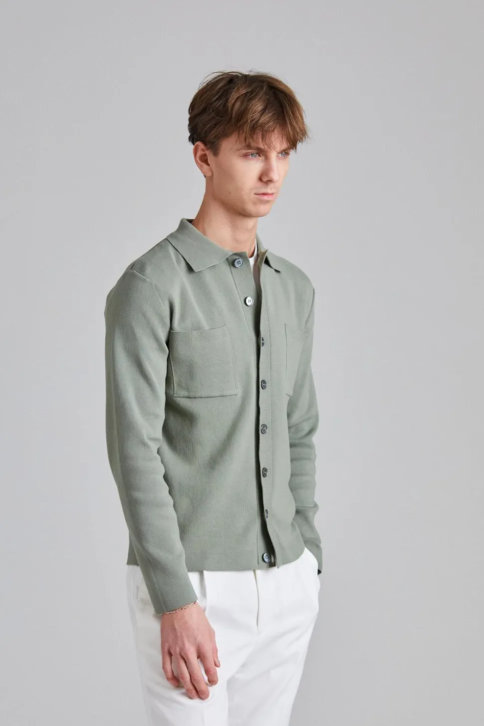 Knitted Cotton Shirt Jacket Salvia