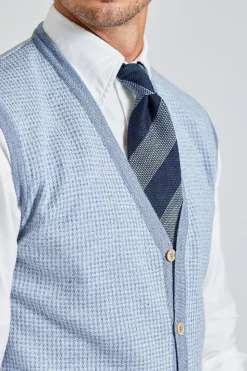 Knitted Pepita Merino Vest Light Blue Check