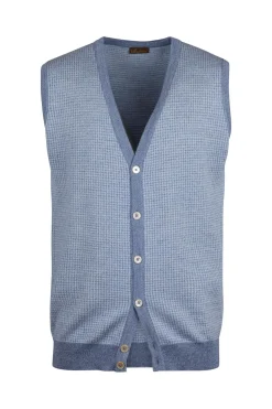 Knitted Pepita Merino Vest Light Blue Check