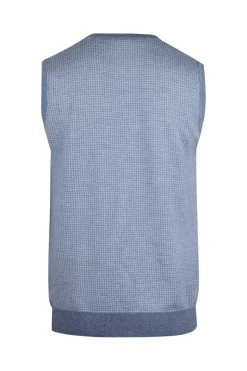 Knitted Pepita Merino Vest Light Blue Check