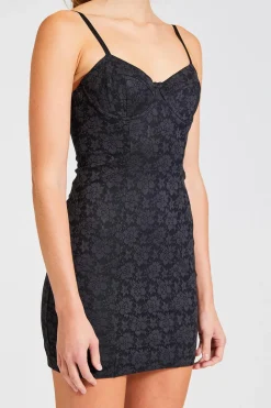 Lace Mini Strap Dress Black