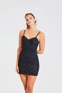Lace Mini Strap Dress Black