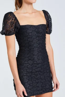 Lace Puff Sleeve Dress Black