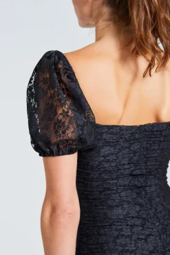 Lace Puff Sleeve Dress Black