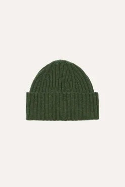 Lambswool Ribbed Knit Beanie Green