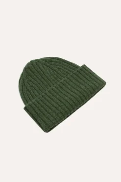 Lambswool Ribbed Knit Beanie Green