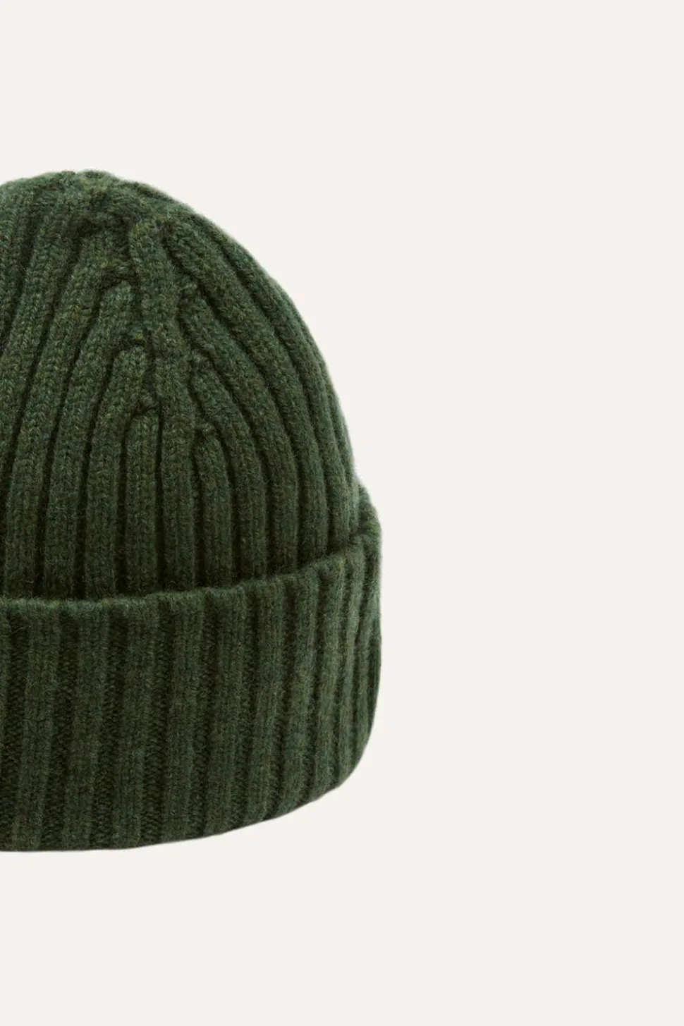 Lambswool Ribbed Knit Beanie Green