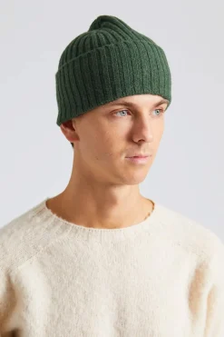 Lambswool Ribbed Knit Beanie Green