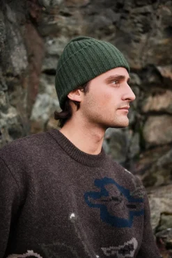 Lambswool Ribbed Knit Beanie Green
