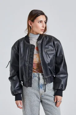 Leather Bomber Jacket FN-WN-LEAT000342 Black