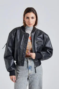Leather Bomber Jacket FN-WN-LEAT000342 Black