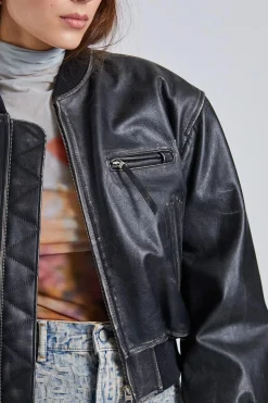 Leather Bomber Jacket FN-WN-LEAT000342 Black