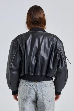 Leather Bomber Jacket FN-WN-LEAT000342 Black