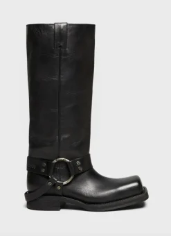Leather Buckle Boots Black FN-WN-SHOE000789