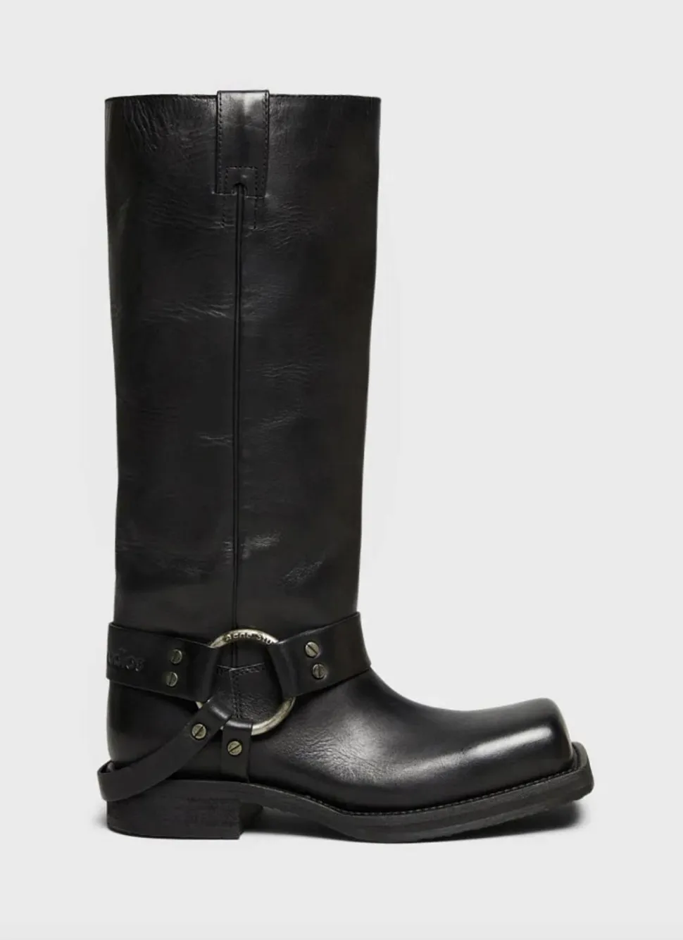 Leather Buckle Boots Black FN-WN-SHOE000789