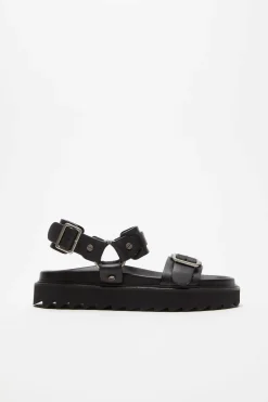 Leather Buckle Sandal Black FN-WN-SHOE000897