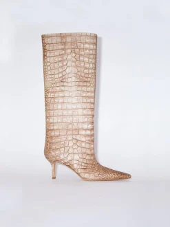 Leather Heel Boots Powder Pink FN-WN-SHOE000594