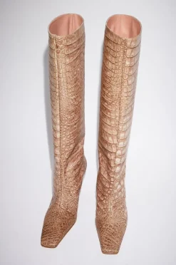 Leather Heel Boots Powder Pink FN-WN-SHOE000594