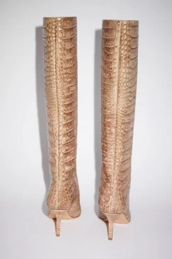 Leather Heel Boots Powder Pink FN-WN-SHOE000594