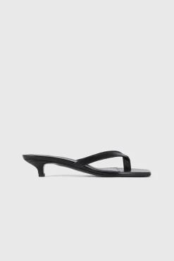 Leather Heeled Flip Flops Black