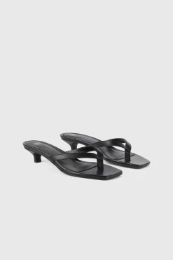 Leather Heeled Flip Flops Black