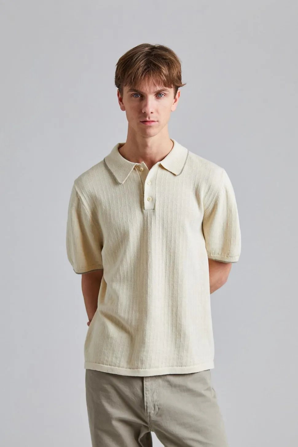 Linen Cotton Knit Polo Cream White