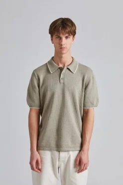 Linen Cotton Knit Polo Moss Grey