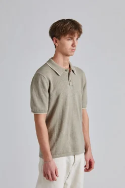 Linen Cotton Knit Polo Moss Grey