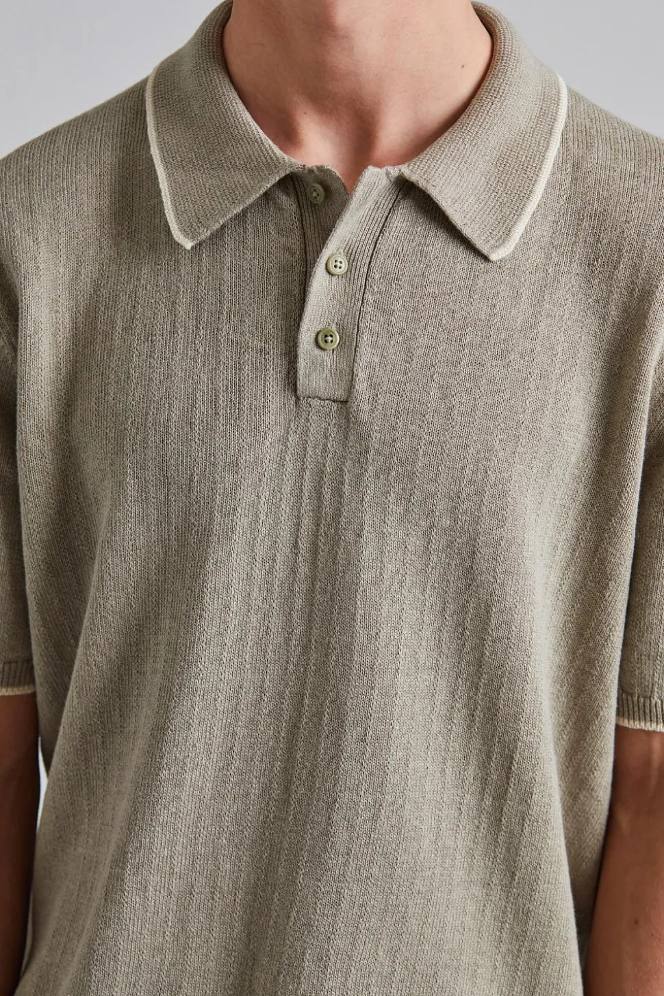 Linen Cotton Knit Polo Moss Grey