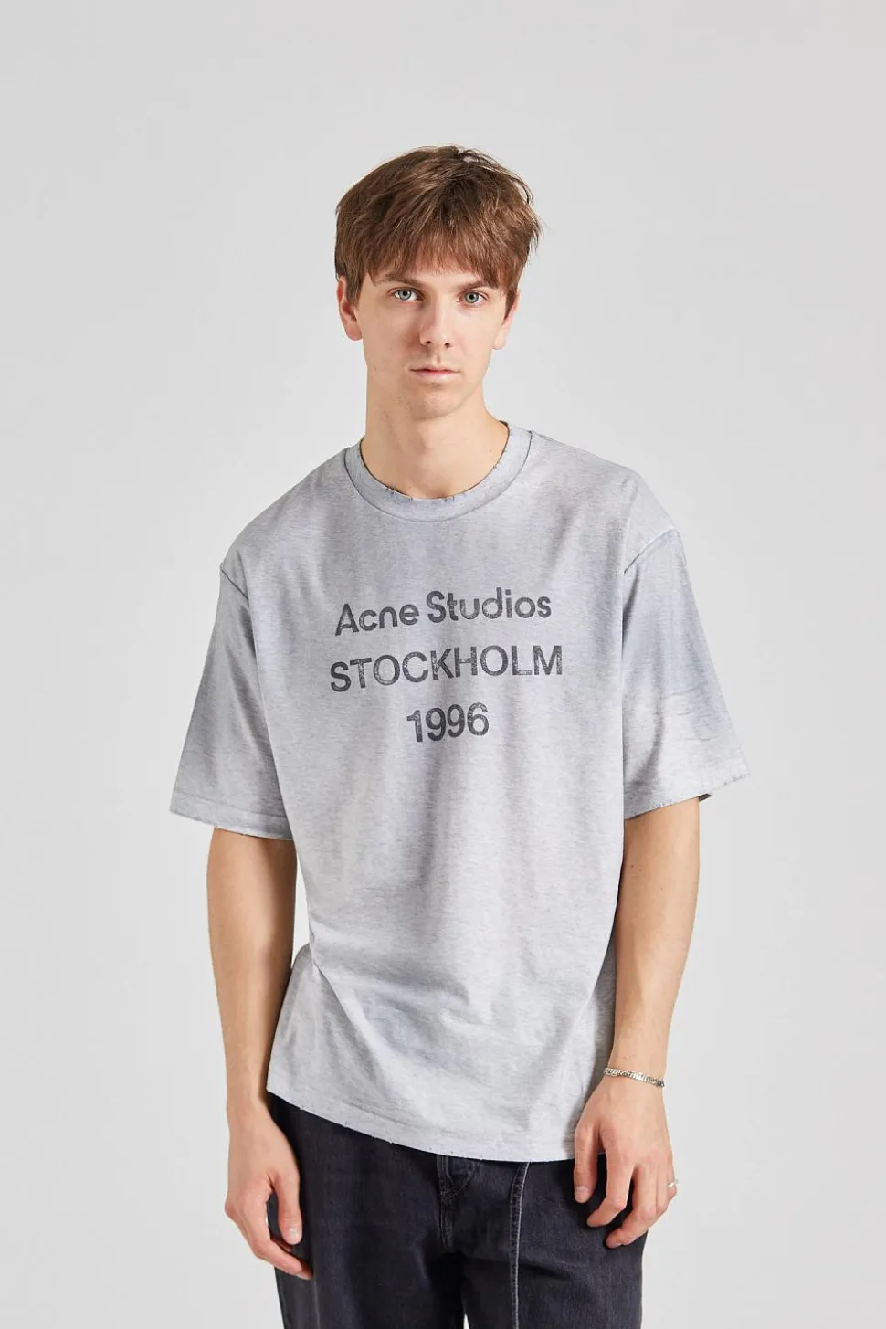 Logo T-shirt - Relaxed Unisex Fit Pale Grey Melange FN-UX-TSHI000017
