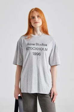 Logo T-shirt - Relaxed Unisex Fit Pale Grey Melange FN-UX-TSHI000017