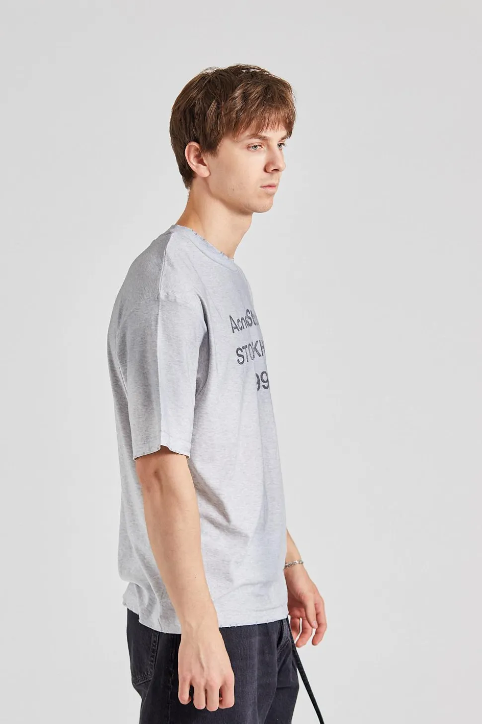 Logo T-shirt - Relaxed Unisex Fit Pale Grey Melange FN-UX-TSHI000017