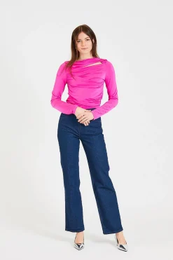 Long Sleeve Wrap Top Fuchsia