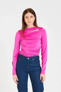 Long Sleeve Wrap Top Fuchsia