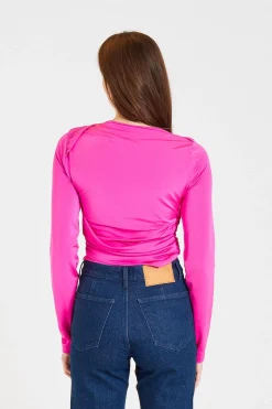 Long Sleeve Wrap Top Fuchsia