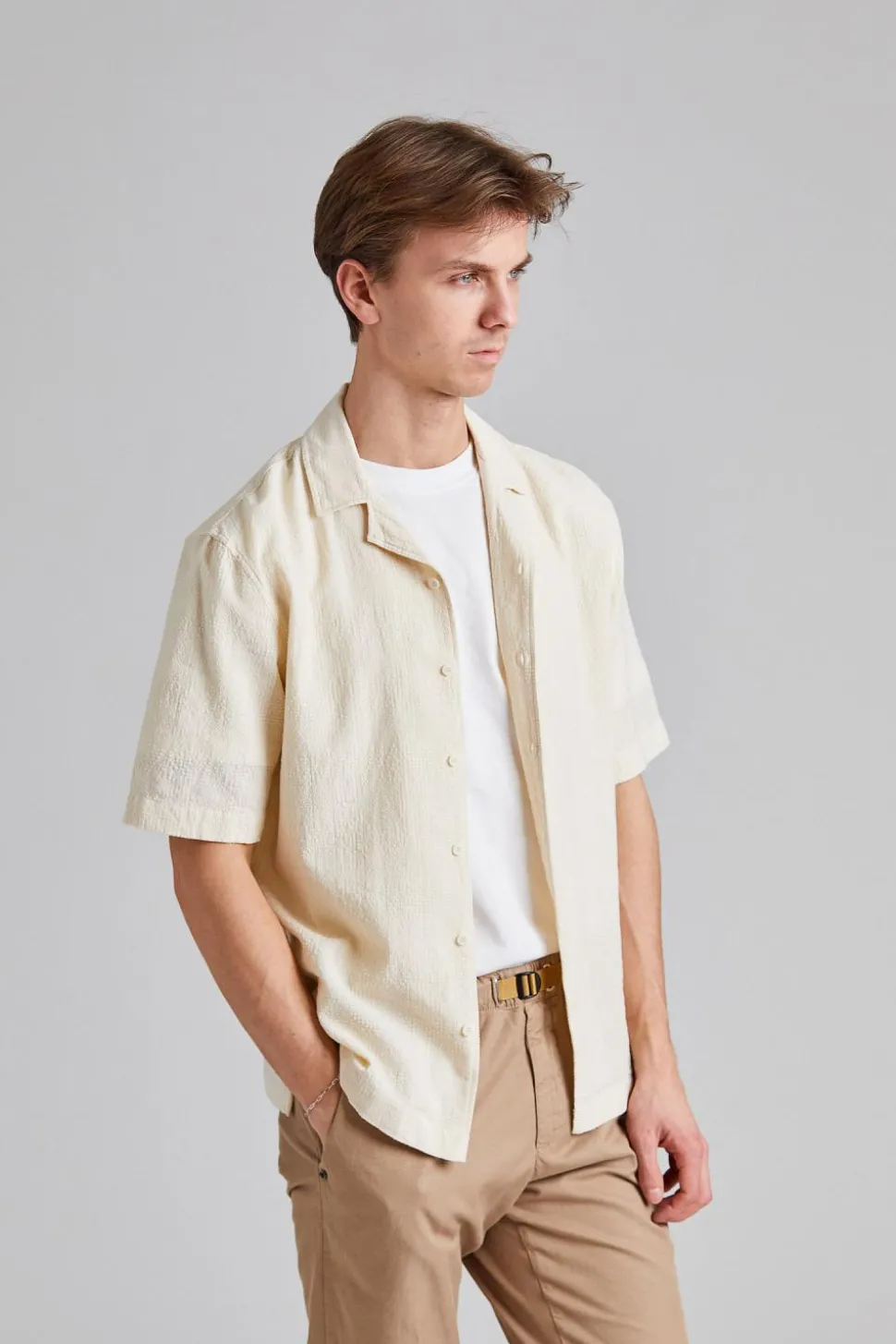 Loose Weave Check Shirt Ecru